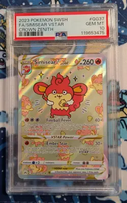 2023 POKEMON SWORD & SHIELD CROWN ZENITH #GG37 FULL ART/SIMISEAR VSTAR PSA 10 - Image 1