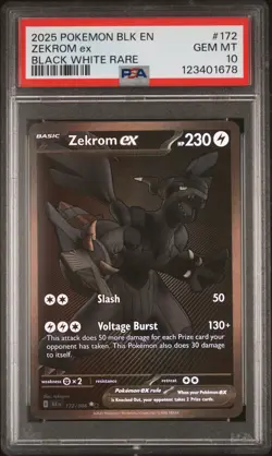 2025 Pokemon BLK EN-Black Bolt Zekrom EX #172 Black White Rare PSA 10 Gem Mint - Image 1