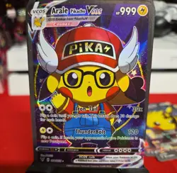 Pokemon TCG Arale Pikachu VCOS Cosplay Custom Full Art Holographic Card - Image 1