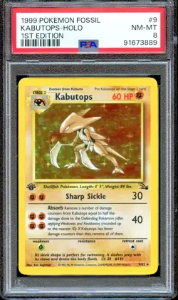 PSA 8 Kabutops Fossil 16/62 1st Edition Pokemon Card Non Holo NEAR MINT - Image 1