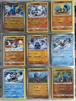 Pokemon Card Species Set Lot - 9x Unique Cards / Crabrawler Family - Image 1