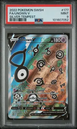 2022 POKEMON SWORD & SHIELD SILVER TEMPEST #177 FULL ART/UNOWN V PSA 9 - Image 1