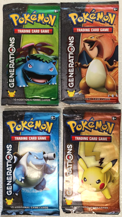 POKEMON GENERATIONS BOOSTER PACK ART SET OF (4) UNOPENED BOOSTER PACKS - Image 1
