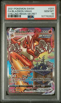 2021 Pokemon SWSH #201 Blaziken VMAX Chilling Reign-Secret PSA 10 - Image 1