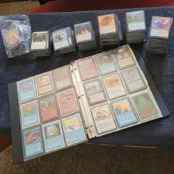 10 Pages of VERY OLD Cards Collection in Binder with an extra 1000 Bulk MTG Lot - Image 1