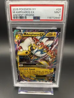 M Ampharos EX 28/98 Ultra Rare Holo Pokemon 2015 Ancient Origins PSA 9 MINT - Image 1