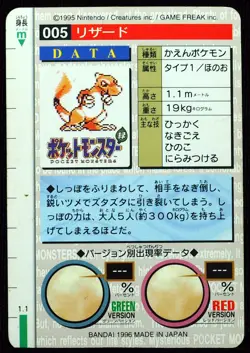 1996 Charmander 004 Bandai NM Green Japanese Pokemon Card - Image 3