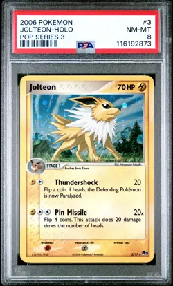 2006 POKEMON POP SERIES 3 JOLTEON 3/17 HOLO RARE PSA 8 NM-MT - Image 1