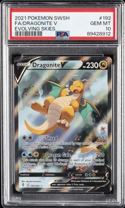 2021 POKEMON SWORD & SHIELD EVOLVING SKIES #192 FULL ART/DRAGONITE V PSA 10 - Image 1