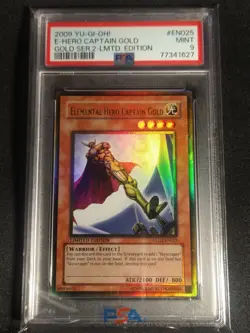 Yugioh - Elemental Hero Captain Gold GLD2-EN025 Limited Gold Rare PSA 9 MINT - Image 1