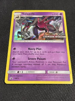 Pokemon TCG Crimson Invasion SALAZZLE SM73 Prerelease STAFF Stamped Promo Card - Image 1