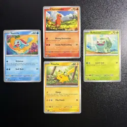 Pokemon 151 Starter Set Charmander, Squirtle, Bulbasaur, Pikachu Common Lot NM - Image 1