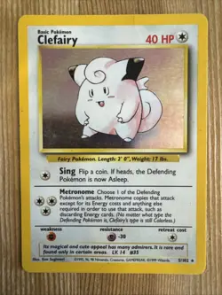 Clefairy 5/102 1999 Base Set Unlimited Pokemon Card WOTC Vintage Holo Rare - DMG - Image 1