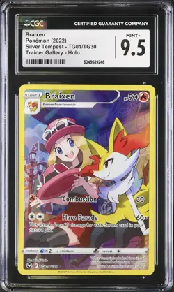 CGC 9.5 MINT + Braixen TG01/TG30 Silver Tempest Trainer Gallery Holo Pokemon - Image 1
