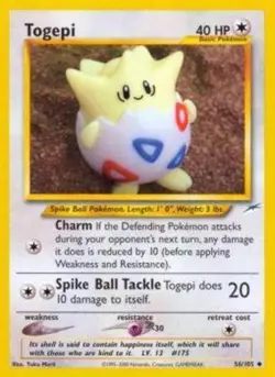 Moderately Played Togepi - 56/105 - Uncommon - Unlimited Edition Pokemon Neo Des - Image 1