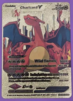 Pokemon Gold Foil Fan Art Card CHARIZARD V 508HP Wild Flames SMP 26-43 - Image 1