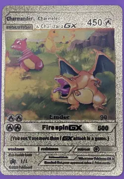 Pokemon Gold Foil Fan Art Charmeleon Charizard GX Gold Card - Image 1