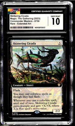 MTG Magic The Gathering Commander Masters Ext Art Skittering Cicada CGC 10 POP 1 - Image 1