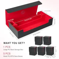 6 in1 Card Deck Box Set,X 6 in 1 For 2400+ Unsleeved Cards Black & Red Set - Image 3