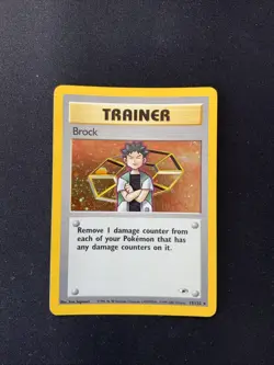 Brock 15/132 Holo Rare W/ Swirl Gym Heroes Vintage Pokemon Card LP Small Crease - Image 1