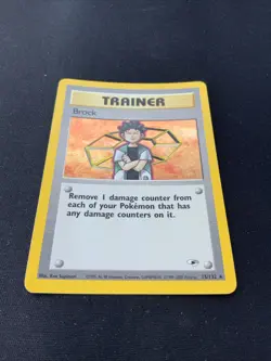 Brock 15/132 Holo Rare W/ Swirl Gym Heroes Vintage Pokemon Card LP Small Crease - Image 2