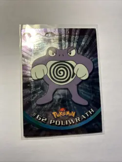 1999 RARE Topps Pokemon #62 Poliwrath Holo Foil Card TV Animation Black - Image 1