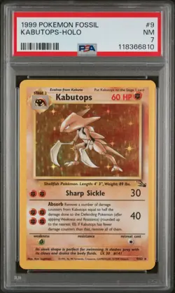 1999 Pokemon Vintage WOTC Fossil Kabutops Holo Rare #9 PSA 7 (NEW CERT) - Image 1