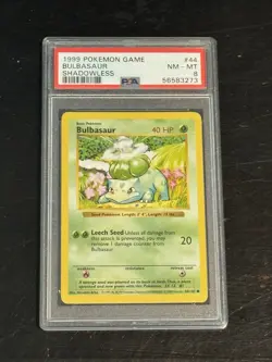 1999 Pokemon Base Set TCG Bulbasaur Shadowless PSA 8 NM-Mint Card 44/102 - Image 1