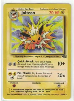 Jolteon 20/64 Jungle Unlimited Non-Holo Rare Vintage Pokemon Card - Image 1