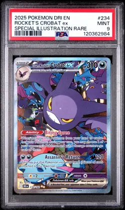 2025 POKEMON DRI EN-DESTINED RIVALS SIR #234 TEAM ROCKET'S CROBAT EX PSA 9 - Image 1