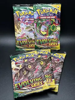 5 Pokemon Evolving Skies Booster Packs - 5 Packs NEW SEALED Umbreon Rayquaza - Image 1