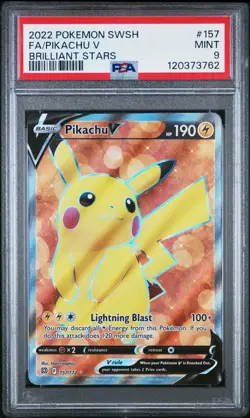 2022 POKEMON SWORD & SHIELD BRILLIANT STARS 157 FULL ART/PIKACHU V PSA 9 - Image 1