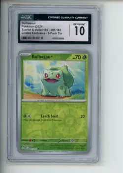 2024 Pokemon Scarlet Violet 151 Bulbasaur 001/065 Costco Exclusive Tin CGC 10 - Image 1
