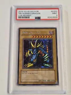 Tri-Horned Dragon LOB-K000 PSA 9 MINT Secret Rare Yugioh OCG Unlimited Edition - Image 1