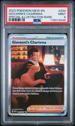 Pokemon Card Giovanni's Charisma 204/165 Special Art Rare SAR 151 PSA 9 - Image 1