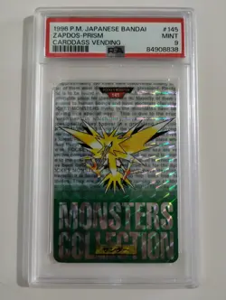 1996 Pokemon Japan Bandai Carddass Vending #145 Zapdos Prism Green PSA 9 - Image 1