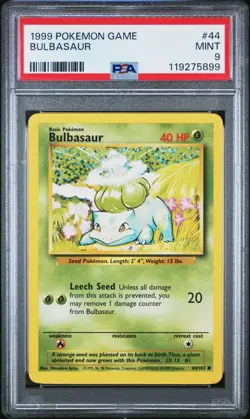 1999 POKEMON BASE SET UNLIMITED #44 BULBASAUR PSA 9 MINT - Image 1