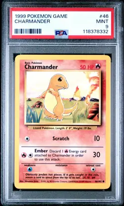 1999 POKEMON GAME BASE SET UNLIMITED 46 CHARMANDER PSA 9 MINT - Image 1