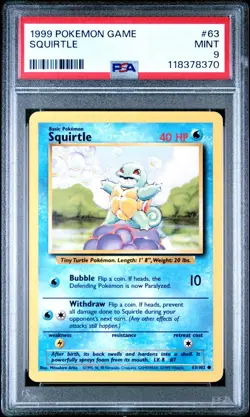 1999 POKEMON GAME BASE SET 63 SQUIRTLE PSA 9 MINT - Image 1