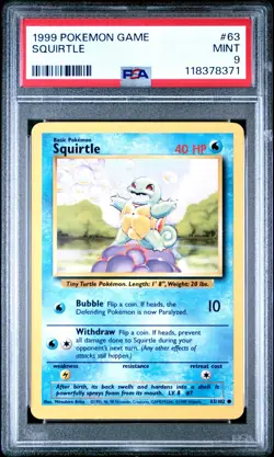 1999 POKEMON GAME BASE SET 63 SQUIRTLE PSA 9 MINT - Image 1