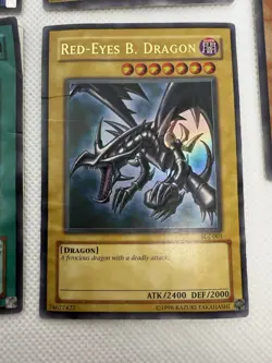 Vintage Yugioh DAMAGED Lot (5) Cards Holo Blue Eyes Red Eyes Dragon Black Luster - Image 3
