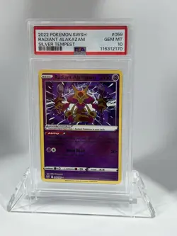 PSA 10 GEM MINT Radiant Alakazam # 059/195 Silver Tempest Pokemon Card - Image 1
