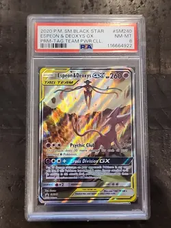 2020 Pokemon Espeon & Deoxys GX TAG TEAM SM240 Black Star Promo Sun & Moon PSA 8 - Image 1