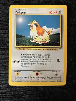 Pidgey Whirlwind 40 HP Pokemon Base Set TCG Card 57/102 - Image 2