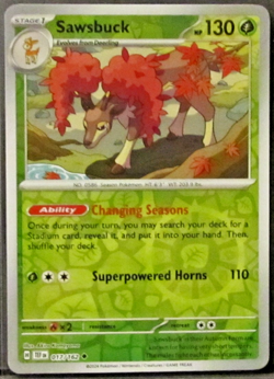 1 POKEMON CARD TCG/SAWSBUCK/017/162/UNCOMMON/REVERSE HOLO/2024 - Image 1