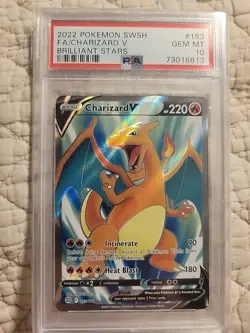 2022 Pokemon Sword and Shield Brilliant Stars Charizard V #153 PSA 10 - Image 1