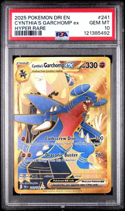 2025 POKEMON DRI EN-DESTINED RIVALS HYPER RARE #241 CYNTHIA'S GARCHOMP EX PSA 10 - Image 1