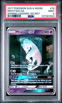 2017 POKEMON SUN & MOON SHINING LEGENDS SECRET #78 MEWTWO GX PSA 9 - Image 1