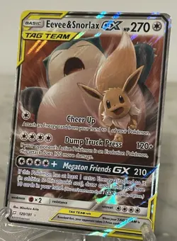 Pokemon Eevee Snorlax GX TCG Sun & Moon Holo Ultra Rare Card 120/181 LP - Image 1