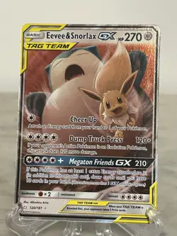 Pokemon Eevee Snorlax GX TCG Sun & Moon Holo Ultra Rare Card 120/181 LP - Image 2